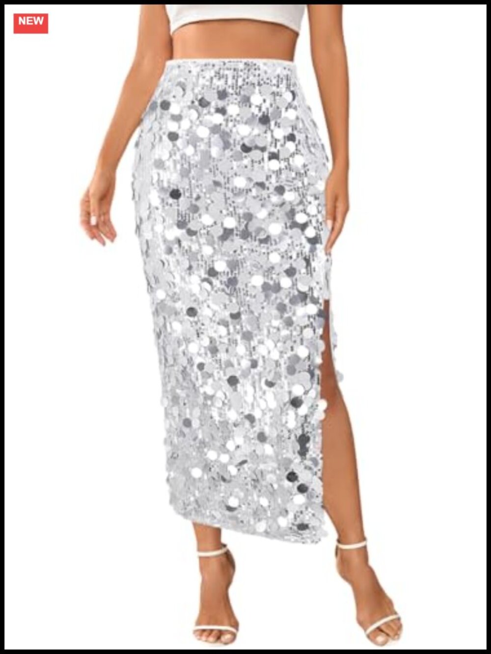 Sequin Maxi Skirt High Waist Side Slit Bodycon Stretch Night Out Party